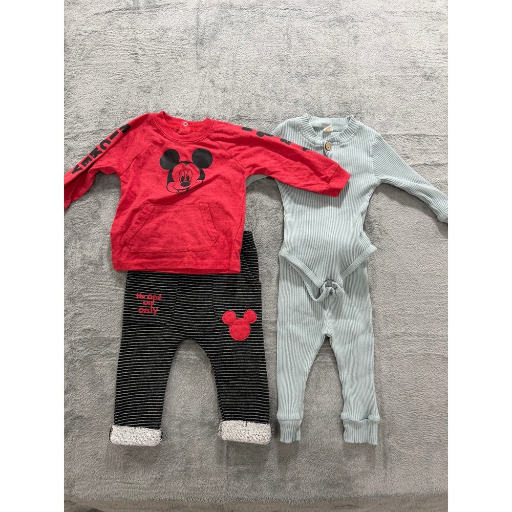Disney Baby Mickey Mouse Hoodie Set and Ribbed Knit Bodysuit‎ Pants Lot 6-9M 80